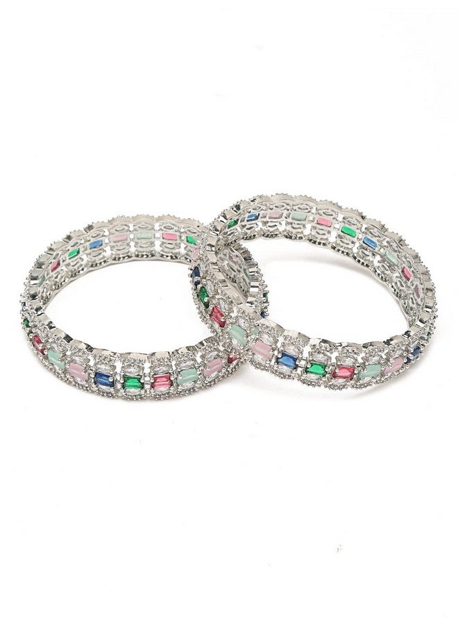 يو بيلا أساور أنيقة مطلية بالفضة ومرصعة بأحجار متعددة الألوان للفتيات والنساء من YouBella Jewellery (YBBN_91888) (فضي) (2.4) - Image 3