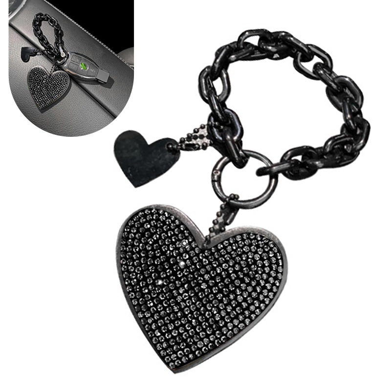MOXRUQ 1 PC Cute Heart Keychains, Pretty Bling Key Chain Accessories, Heart Shape Key Chain with Sparkly Rhinestones for Car Keys Purse Charms Handbag Backpack Accessories (Black) - Image 1