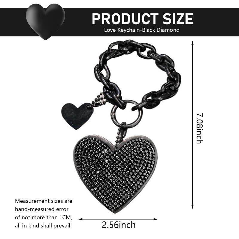 MOXRUQ 1 PC Cute Heart Keychains, Pretty Bling Key Chain Accessories, Heart Shape Key Chain with Sparkly Rhinestones for Car Keys Purse Charms Handbag Backpack Accessories (Black) - Image 2