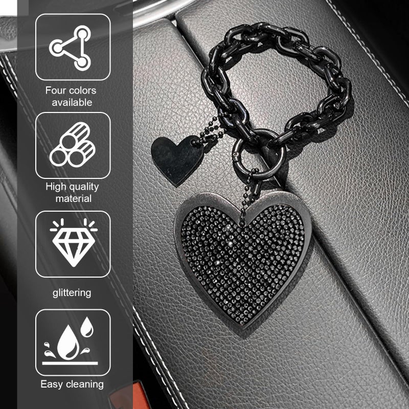 MOXRUQ 1 PC Cute Heart Keychains, Pretty Bling Key Chain Accessories, Heart Shape Key Chain with Sparkly Rhinestones for Car Keys Purse Charms Handbag Backpack Accessories (Black) - Image 3