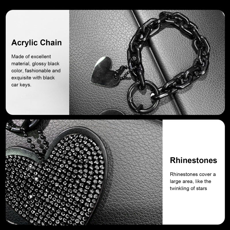 MOXRUQ 1 PC Cute Heart Keychains, Pretty Bling Key Chain Accessories, Heart Shape Key Chain with Sparkly Rhinestones for Car Keys Purse Charms Handbag Backpack Accessories (Black) - Image 5