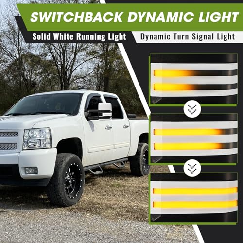 SIZIOM Switchback Tow Mirrors for 2007-2013 Chevy Silverado Avalanche Suburban Tahoe/GMC Sierra Yukon with Sequential Turn Signal & Running Light Backup Lamp (Painted White) - Image 4