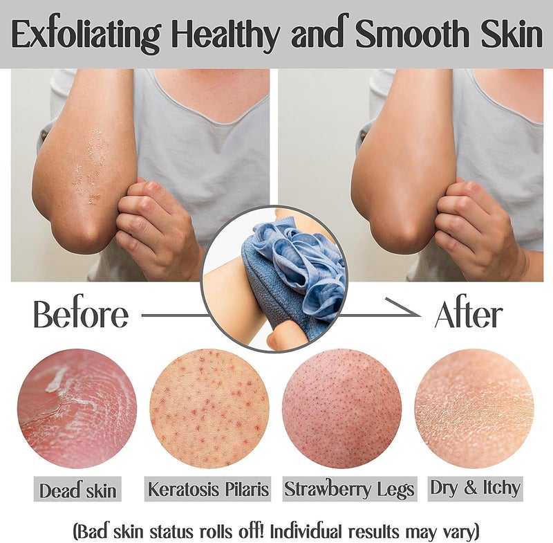 kullder Deep Exfoliating Mitt DoubleSided Glove for Shower with Long Exfoliating Washcloth Towel Extreme Body Back Scrubber Exfoliator Body Massage Scrub Bath Shower Loofah Sponge 2Blue - Image 5