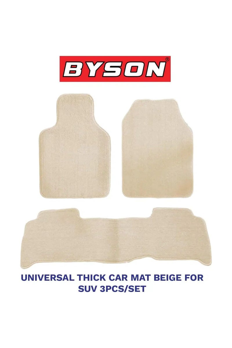 BYSON Universal SUV Car Floor Mats 3-Piece Set - Durable Waterproof Non Slip Auto Mats for Front and Rear - Thick Heavy-Duty All Weather Protection - Easy to Clean Interior Accessories (Beige) - Image 2