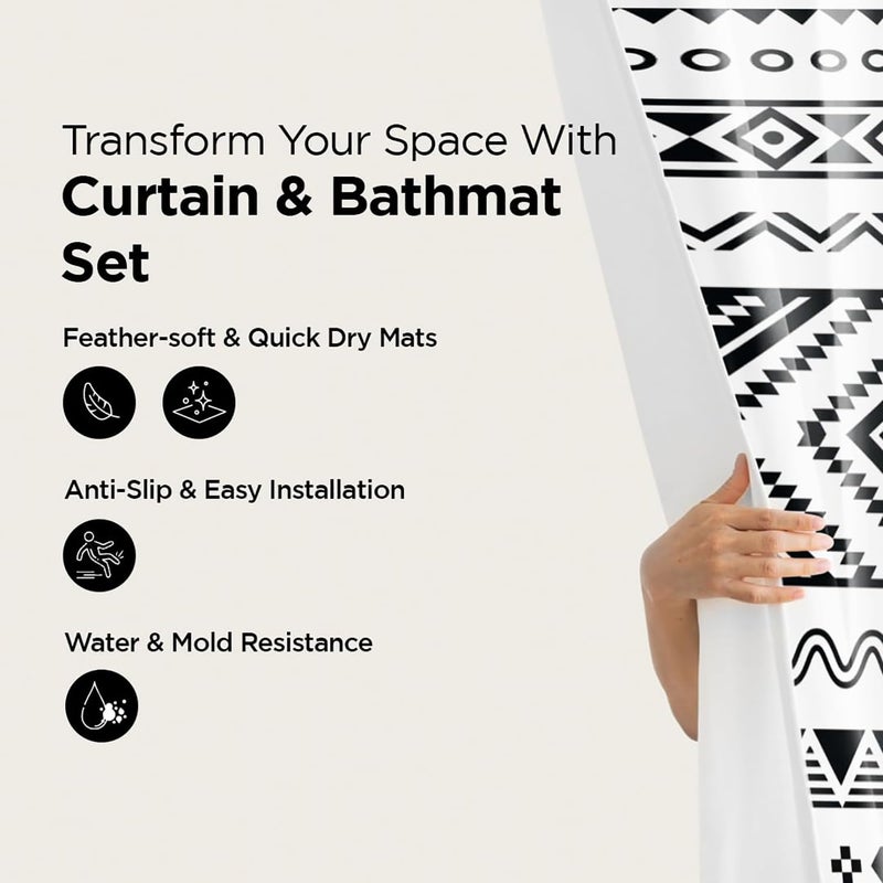 Kuber Industries Shower Curtain & Bathmat Set | Non-Slip Bath mats for Bathroom | Easy-Slide Curtains | Polyester Curtain or Bathmat for Bath Décor | YF212-3T | 3 Pcs Set | Multicolor - Image 2