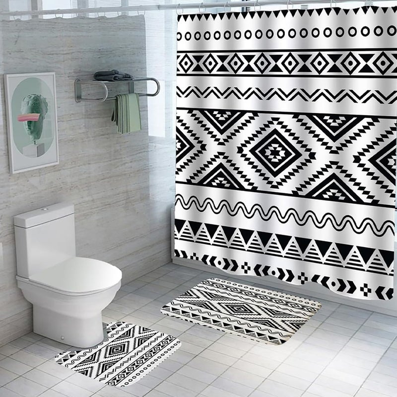 Kuber Industries Shower Curtain & Bathmat Set | Non-Slip Bath mats for Bathroom | Easy-Slide Curtains | Polyester Curtain or Bathmat for Bath Décor | YF212-3T | 3 Pcs Set | Multicolor - Image 1