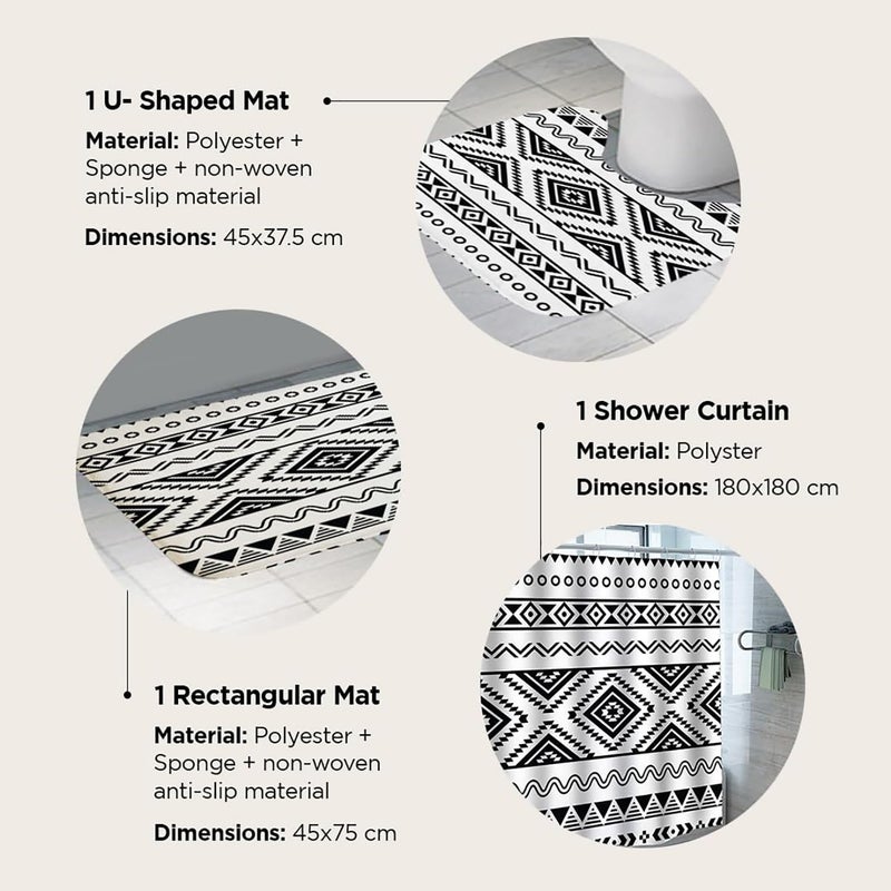 Kuber Industries Shower Curtain & Bathmat Set | Non-Slip Bath mats for Bathroom | Easy-Slide Curtains | Polyester Curtain or Bathmat for Bath Décor | YF212-3T | 3 Pcs Set | Multicolor - Image 3