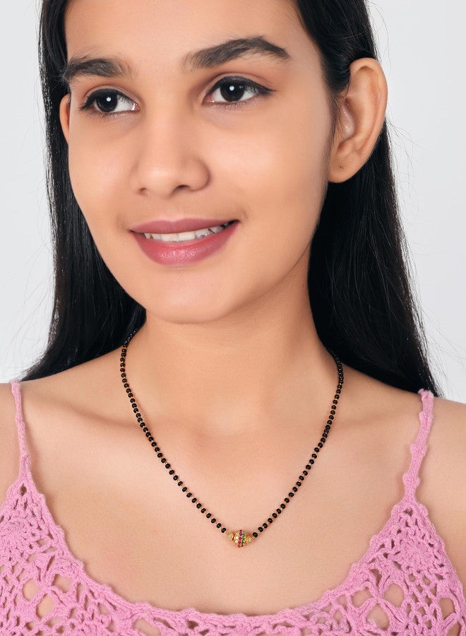 JHB Ruby Diamond Pendant With Black Beads Chain Short Mangalsutra For Womens - Image 4