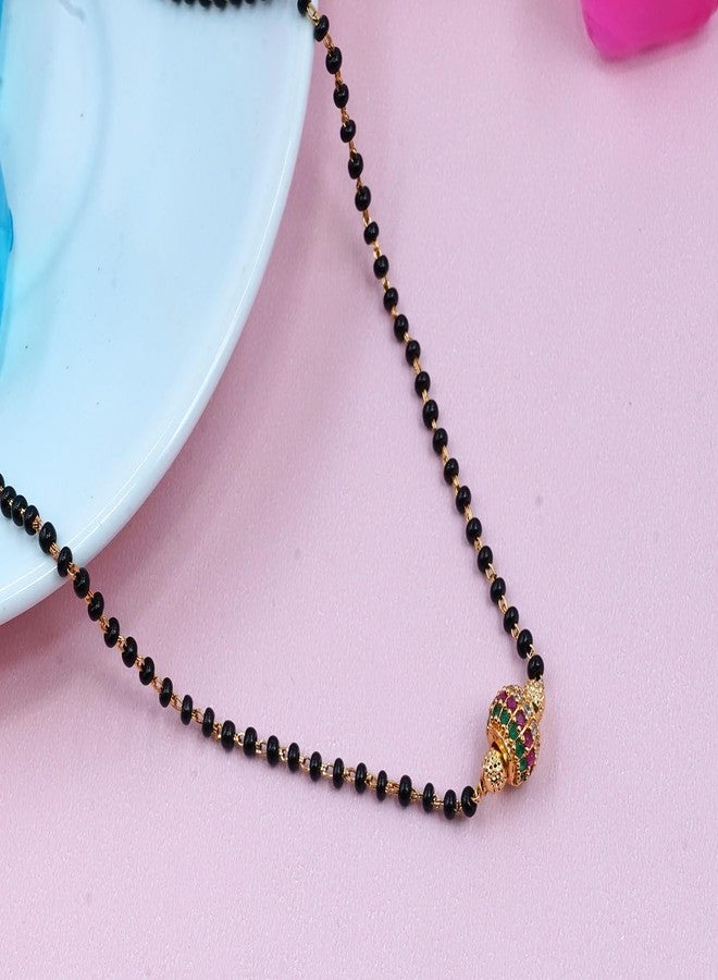 JHB Ruby Diamond Pendant With Black Beads Chain Short Mangalsutra For Womens - Image 3