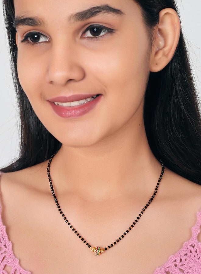 JHB Ruby Diamond Pendant With Black Beads Chain Short Mangalsutra For Womens - Image 2