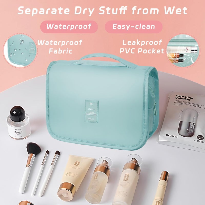 YEMEDA Toiletry Bag Travel Bag with Hanging Hook, Waterproof Capacity Hanging Multifunctional Makeup Bag for Toiletries, Portable Cosmetic Bag Travel Organizer for Women and Men(Light Blue) - Image 4