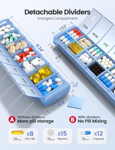 Vaydeer 7 Day Weekly Pill Organizer (Support 2 Times a Day), Metal Travel Pill Case, Large Capacity Daily Cute Pill Box for Supplements, Pills, Vitamins and Medication (Rose Gold), 8.3*2.1*1.2 Inch - Image 4