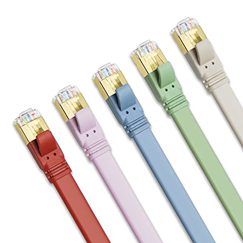 Yauhody CAT 8 Ethernet Cable 3ft (5 Pack) Morandi Colors, High Speed Cat8 Cables Flat 40Gbps 2000MHz Internet Network Romantic RJ45 LAN SFTP Patch Cord for Gaming/PS5/PS4/PC/Router/Modem/Hub(3ft 5P) - Image 1