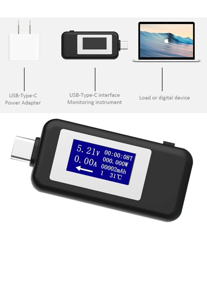 أجهزة اختبار مقياس الطاقة USB Type-C، جهاز اختبار تيار الجهد الثنائي الاتجاه USB C، مقياس للتيار من 0 إلى 5 أمبير وقياس الجهد من 4 إلى 30 فولت، جهاز اختبار أمان شاحن USB-C، مقياس رقمي متعدد الألوان بتقنية LCD، كاشف الأمبير والجهد - Image 4
