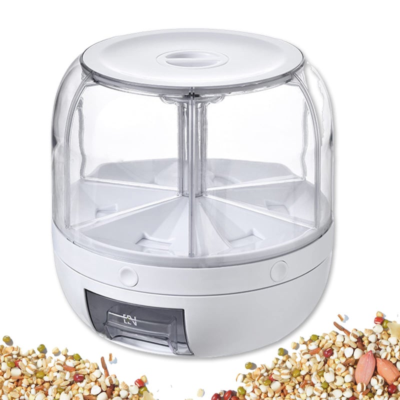 6 in 1 Cereal Dispenser - 360° Rotating Travel Dispenser - Kitchen Organiser - Grain Dispenser for Rice, Beans, Cereal, Barley, Millet, Cornflakes