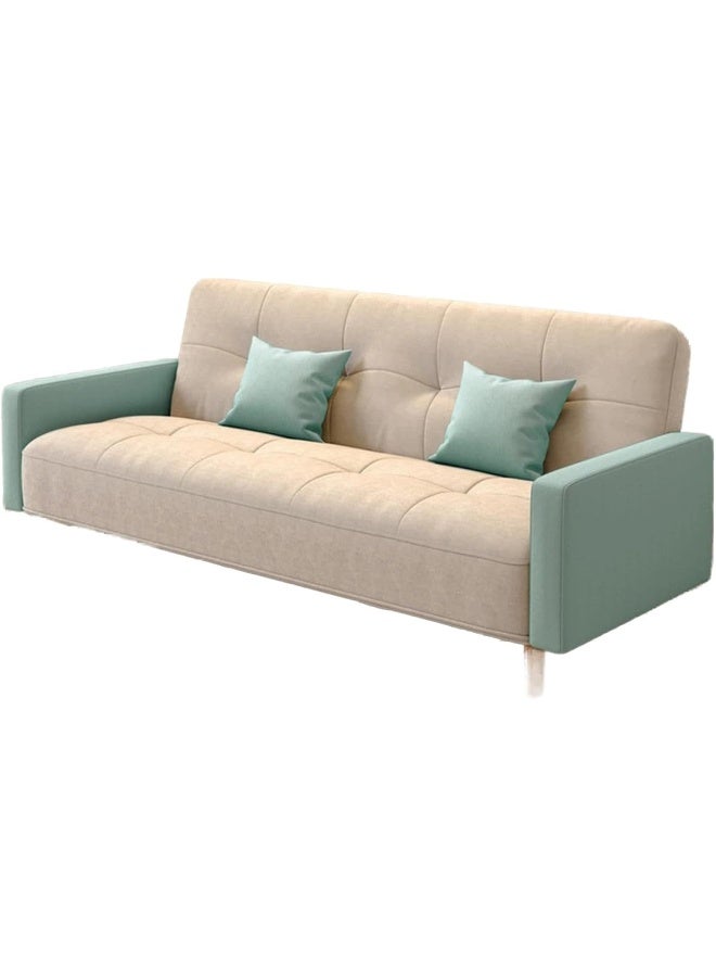 Comfynest Small Size Wooden Frame Scandinavian Sofa With Cotton And Linen Upholstery And Square Arm 150 X 60 X 73 Cm Mint Green - Off-White  - Image 1