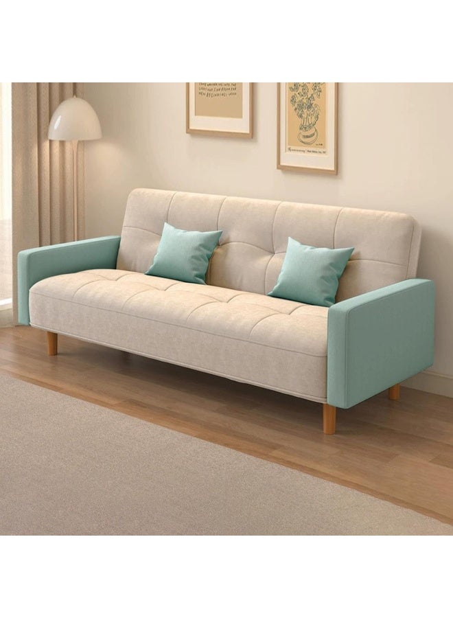 Comfynest Small Size Wooden Frame Scandinavian Sofa With Cotton And Linen Upholstery And Square Arm 150 X 60 X 73 Cm Mint Green - Off-White  - Image 2