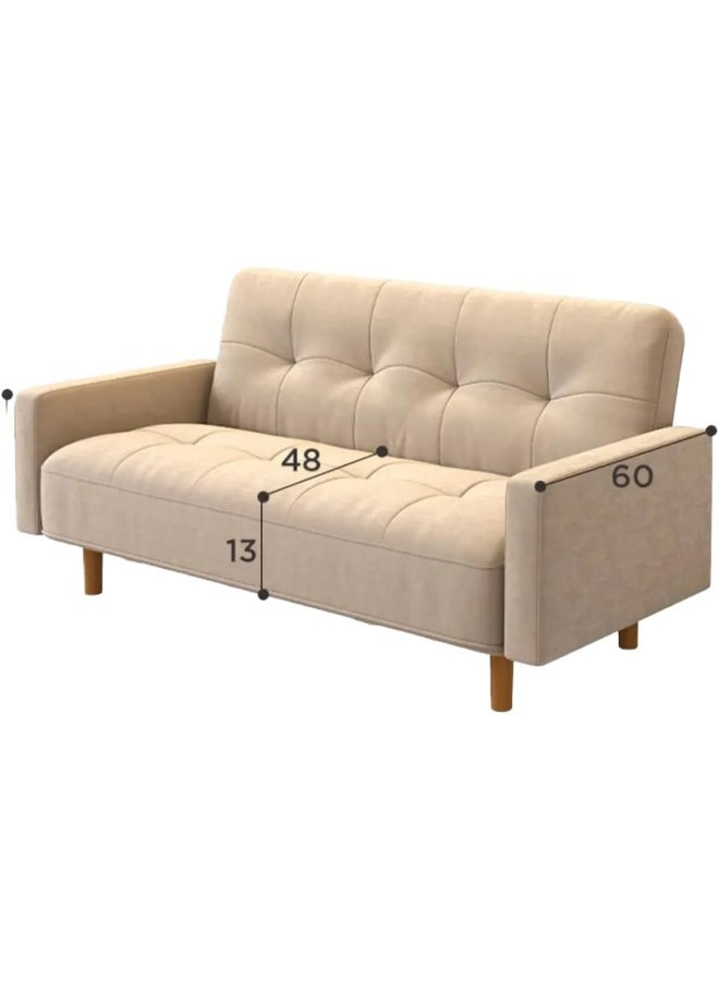 Comfynest Small Size Wooden Frame Scandinavian Sofa With Cotton And Linen Upholstery And Square Arm 150 X 60 X 73 Cm Mint Green - Off-White  - Image 3