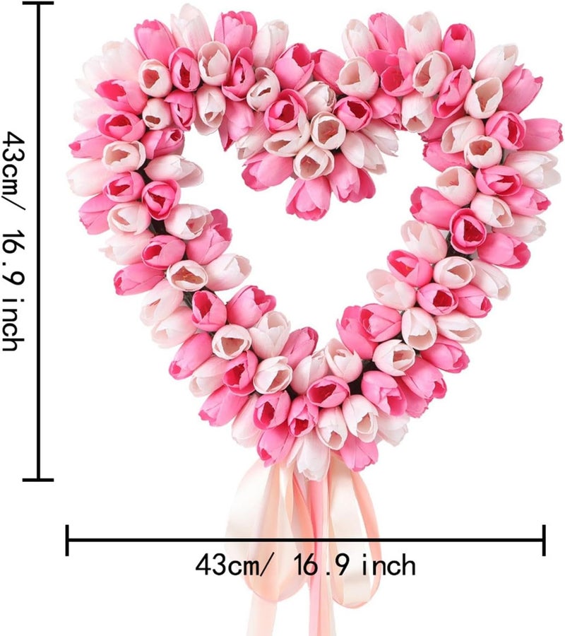 Pink Heart Shaped Wreath Spring Summer Tulip Wreathes Home Decoration Artificial - Image 2