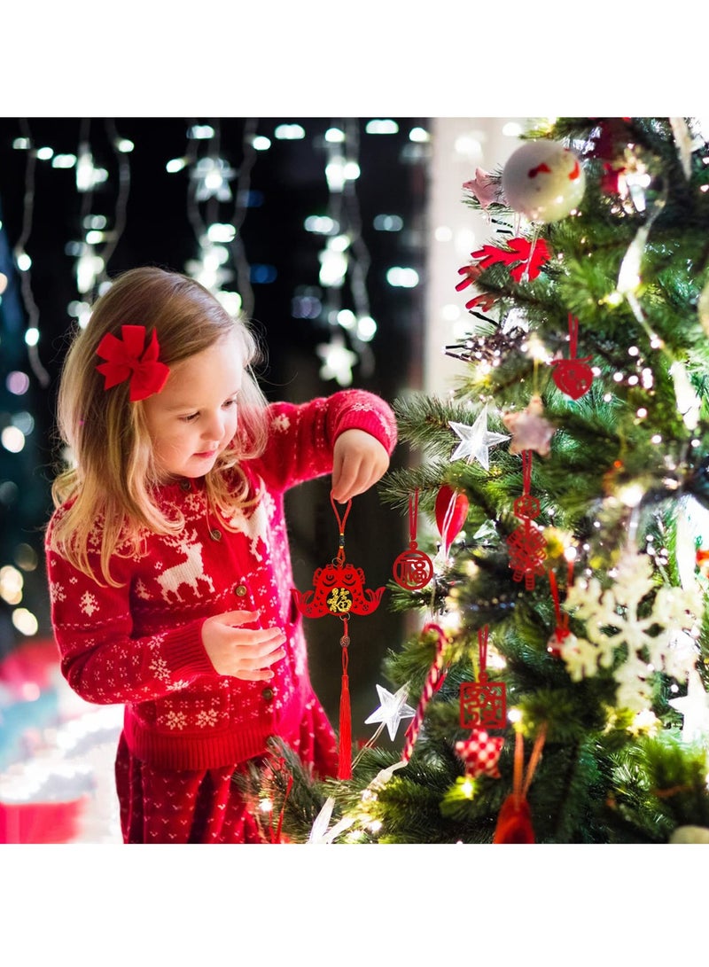 ٥٦ قطعة زينة رأس السنة الصينية زينة صينية حمراء ات مزخرفة خرز مزخرفة تقليدية حظ ات مزخرفة حظ ات فوز تقليدية فوانيس حمراء صغيرة للمنزل المكتب السيارة الشجرة - Image 3