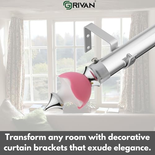 GRIVAN Stainless Steel & ABS Curtain Bracket Parda Holder With Support 1 Inch Rod Pocket Finials Designer Door and Window Support Fittings, Curtain Holder (Pair of 3, Pink) - Image 5