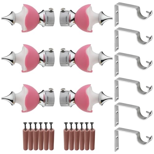GRIVAN Stainless Steel & ABS Curtain Bracket Parda Holder With Support 1 Inch Rod Pocket Finials Designer Door and Window Support Fittings, Curtain Holder (Pair of 3, Pink) - Image 1