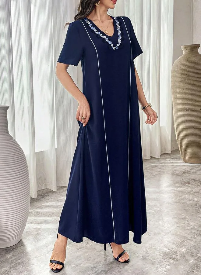 Take Two  Women Navy Blue Embroidered A-Line Jalabiya for Women | Best Price UAE