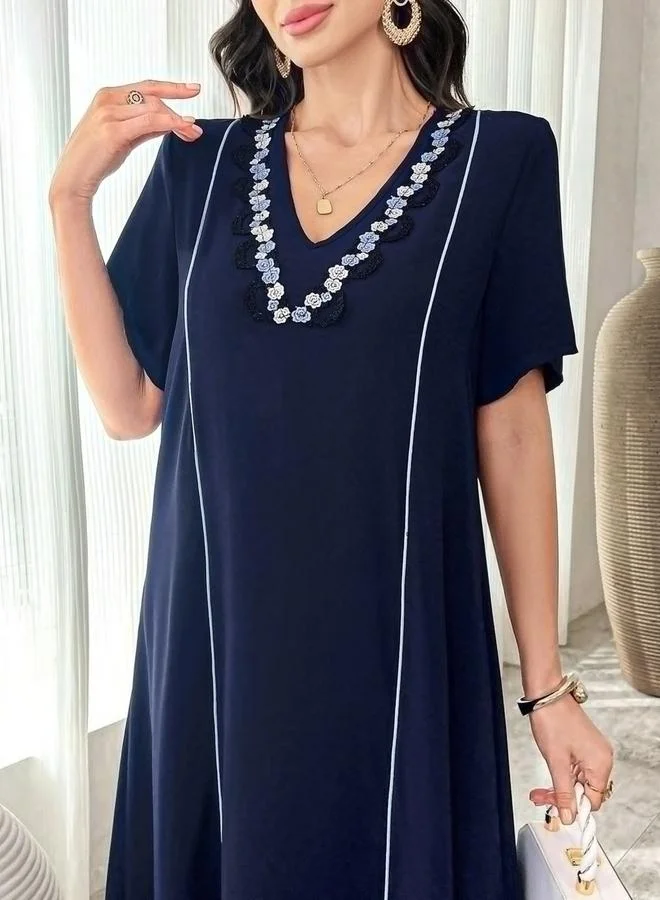 Take Two  Women Navy Blue Embroidered A-Line Jalabiya for Women | Best Price UAE