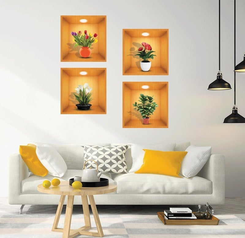 SHREE HANS CREATION 3D Beautiful Decal Flower Pot Design Decorative Wall Sticker 30Cm X 30Cm for Home Living Room Bedroom Waterproof Multi Colour 4 pcs - Image 5