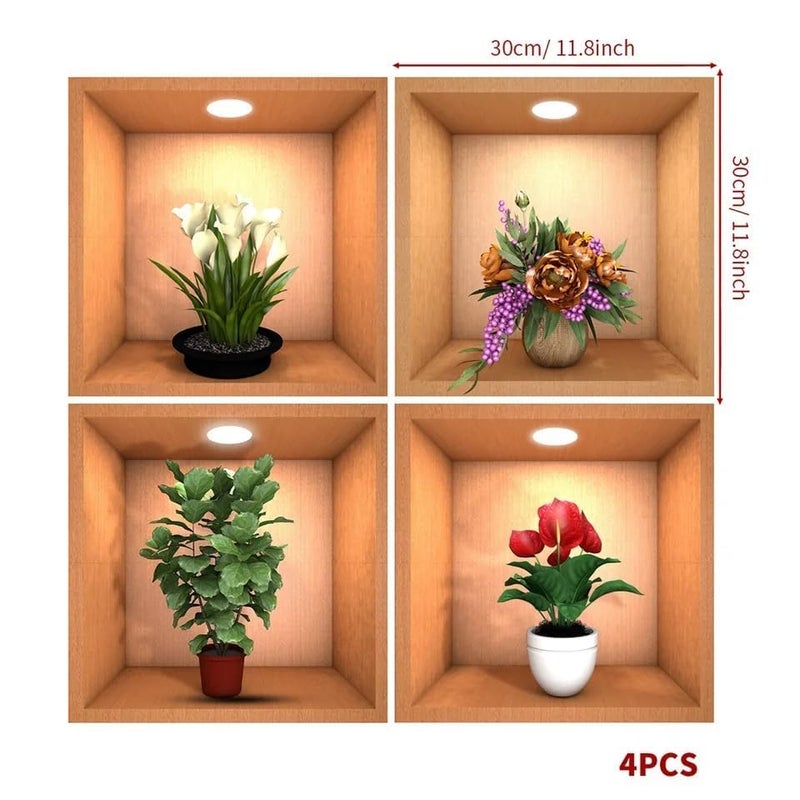 SHREE HANS CREATION 3D Beautiful Decal Flower Pot Design Decorative Wall Sticker 30Cm X 30Cm for Home Living Room Bedroom Waterproof Multi Colour 4 pcs - Image 2
