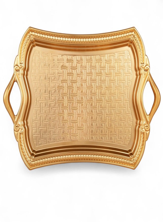 Alisveristime 2-Person Rectangular Metal Serving Tray - Ottoman Motif, (14.6" x 9", 13.1 oz) (Gold) - Image 1