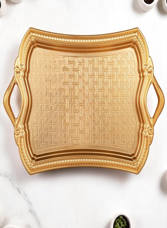 Alisveristime 2-Person Rectangular Metal Serving Tray - Ottoman Motif, (14.6" x 9", 13.1 oz) (Gold) - Image 4