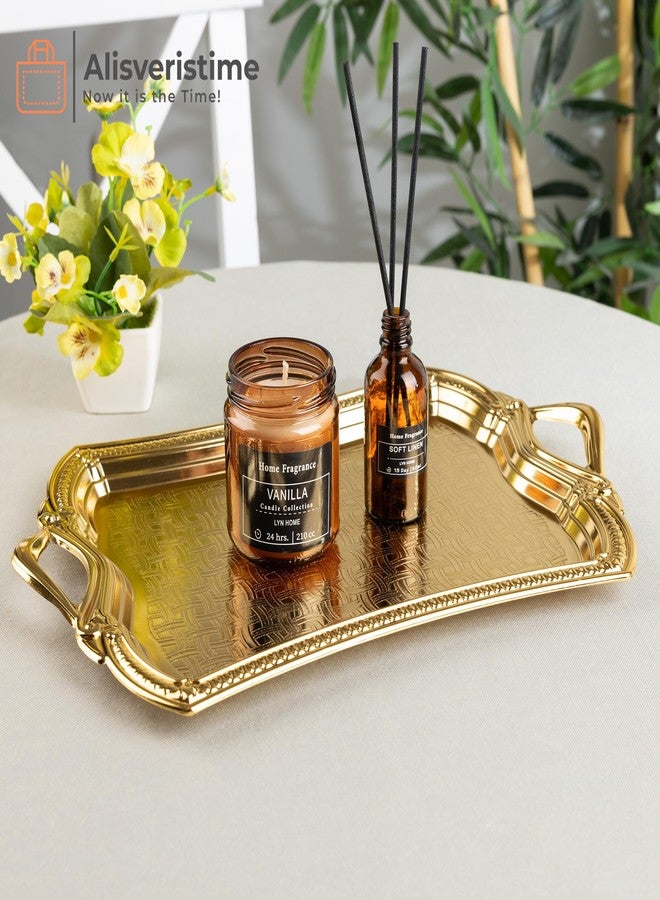 Alisveristime 2-Person Rectangular Metal Serving Tray - Ottoman Motif, (14.6" x 9", 13.1 oz) (Gold) - Image 3