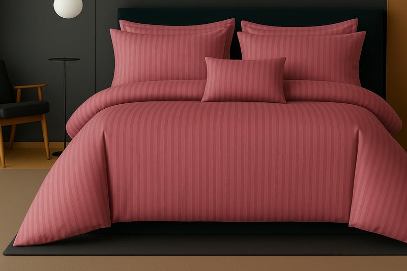 PRISCILLA 220 GSM 400TC Microfiber Satin Stripe Cotton AC Comforter Set King Size Double Bed with 1 Flat bedsheet-90x100 inch and Two Pillow Covers II 4 pc Bedding Set for Home|Hotels| (Onion) - Image 4