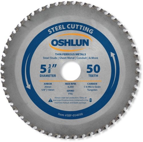 Oshlun SBF-054050 5-3/8-Inch 50 Tooth FTG Saw Blade with 20mm Arbor (5/8-Inch and 10mm Bushings) for Thin Mild Steel and Ferrous Metals - Image 5