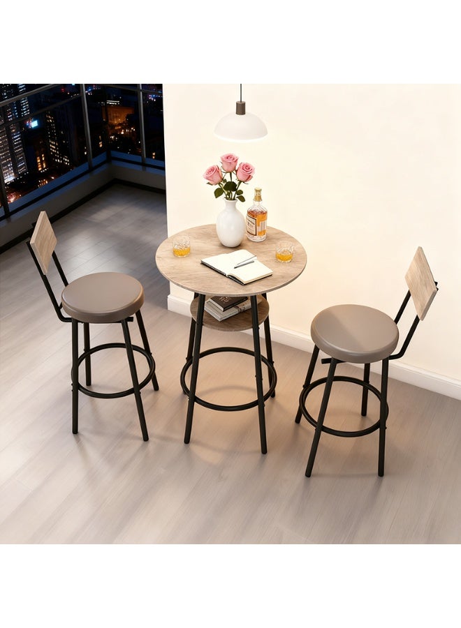 HXDream 3-Piece Round Bar Table and Chairs Set - Metal Frame with Wood Top, Upholstered Cushion Stools, Counter Height Dining Set for Small Kitchen, Apartment & Breakfast Nook - Image 1