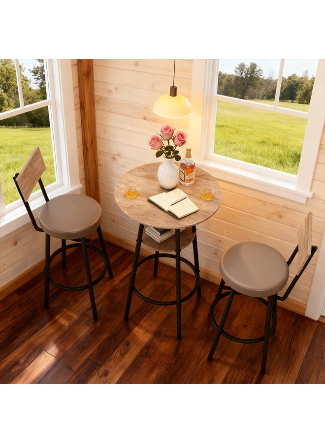 HXDream 3-Piece Round Bar Table and Chairs Set - Metal Frame with Wood Top, Upholstered Cushion Stools, Counter Height Dining Set for Small Kitchen, Apartment & Breakfast Nook - Image 5