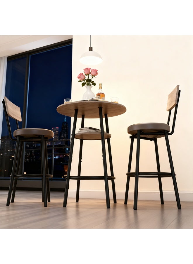 HXDream 3-Piece Round Bar Table and Chairs Set - Metal Frame with Wood Top, Upholstered Cushion Stools, Counter Height Dining Set for Small Kitchen, Apartment & Breakfast Nook - Image 3