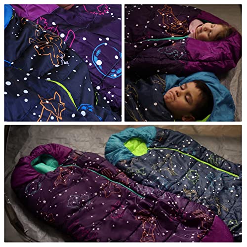 AceCamp Glow in the Dark Mummy Sleeping Bag for Kids and Youth, Temperature Rating 30°F/-1°C, Water-Resistant for Camping, Hiking, and Slumber Party (Purple, Kid's) - Image 5