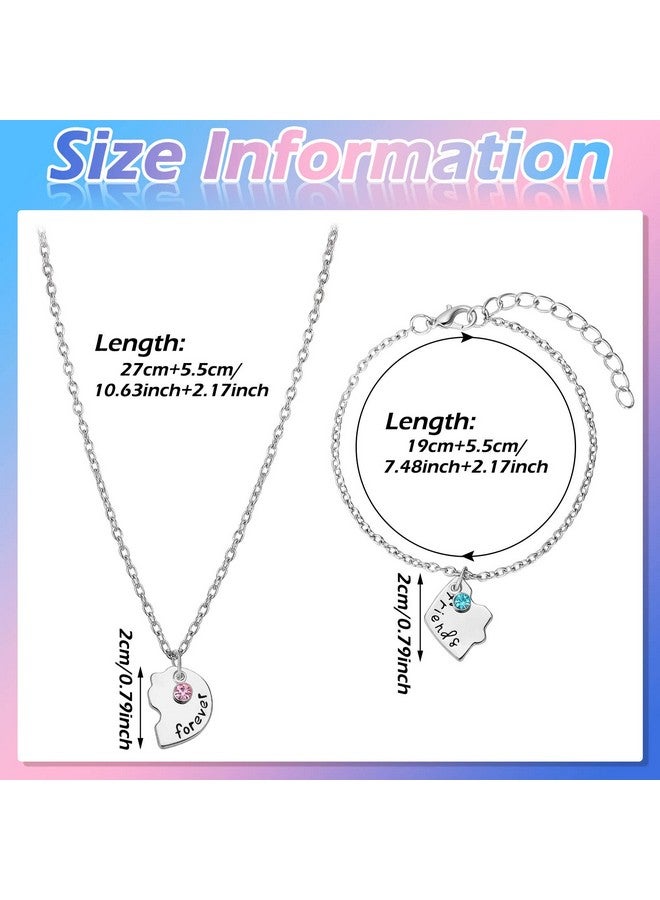 Bonuci 6 Pcs Best Friends Forever And Ever Bff Necklaces And Bracelet Printed Puzzle Broken Heart Pendant Necklaces Set Alloy Friendship Necklace Best Friend Jewelry For 3 Girls Connected Necklace (Silver)  - Image 4