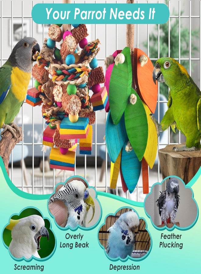 DBNESS 2 Pcs Large Bird Toys, Natural Corn Cob Parrot Chew Toy, Multicolored Leaf-Shaped Chewing Wood Blocks for Large and Medium-Sized Macaws, Cockatoos, Amazon Parrots, African Grey - Image 5
