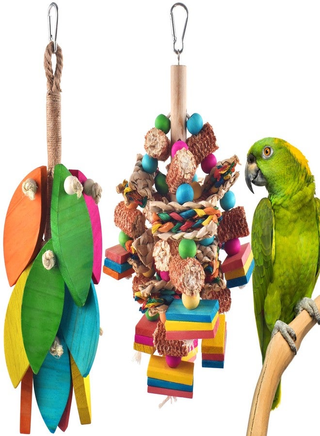 DBNESS 2 Pcs Large Bird Toys, Natural Corn Cob Parrot Chew Toy, Multicolored Leaf-Shaped Chewing Wood Blocks for Large and Medium-Sized Macaws, Cockatoos, Amazon Parrots, African Grey - Image 1
