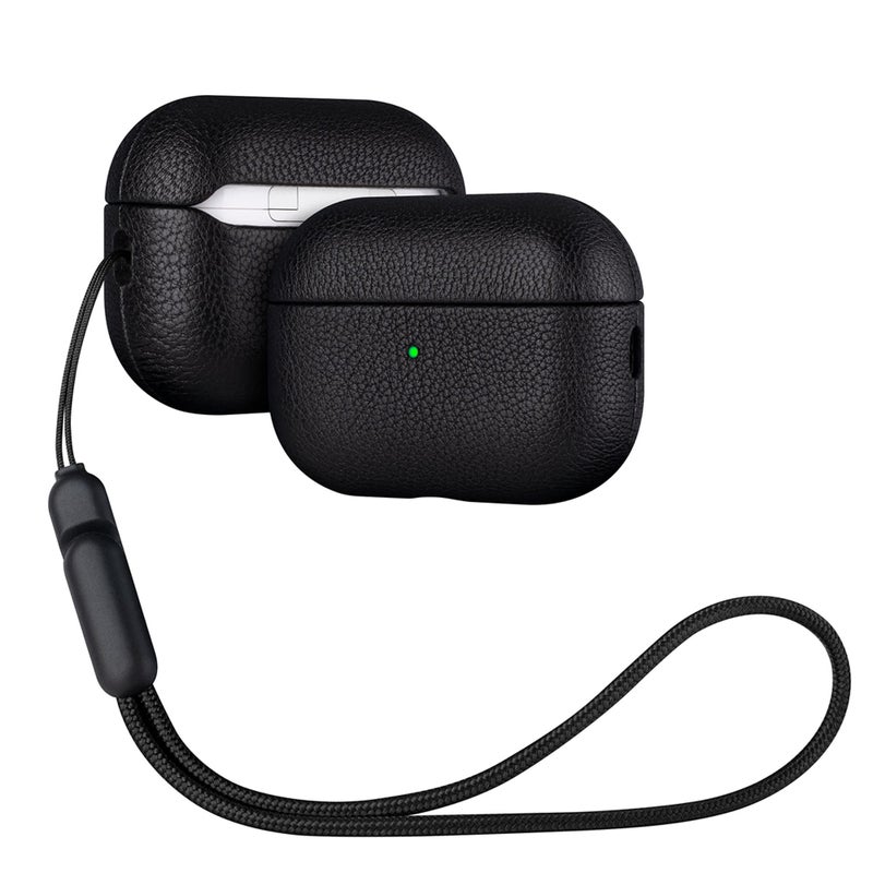 Lopie Handmade AirPods Pro 2 Leather Case Cover Protective Case FullyWrapped with Lambskin Leather Retail Packaging Black - Image 2