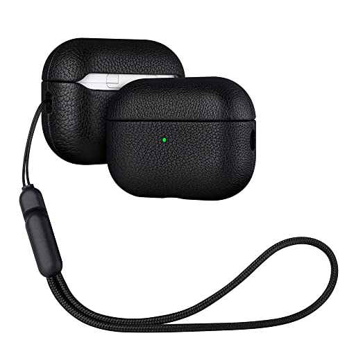 Lopie Handmade AirPods Pro 2 Leather Case Cover Protective Case FullyWrapped with Lambskin Leather Retail Packaging Black - Image 1