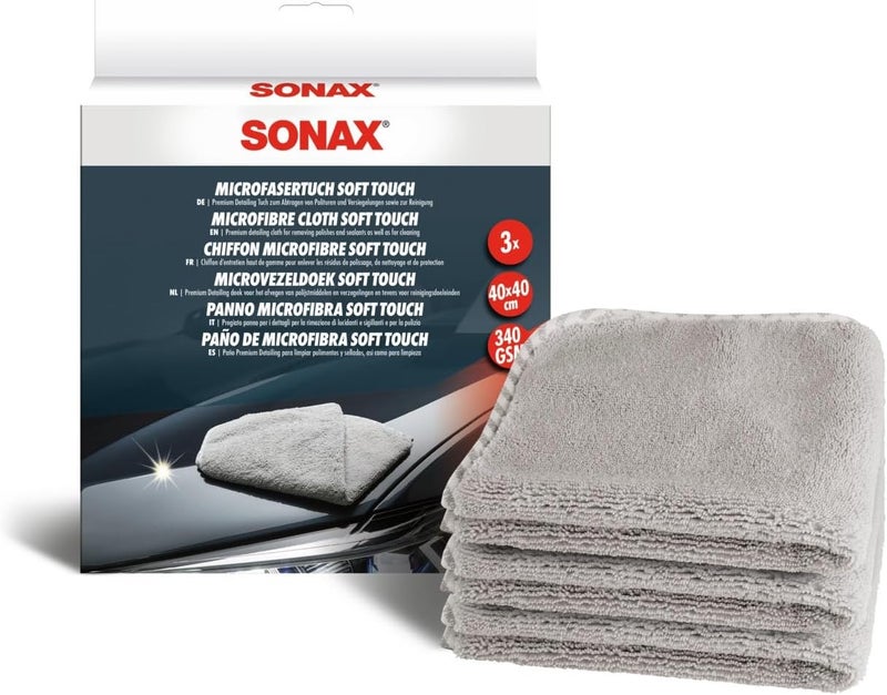 SONAX Microfibre Cloth Soft Touch (3 pcs) - Premium Detailing Cloths - Image 1