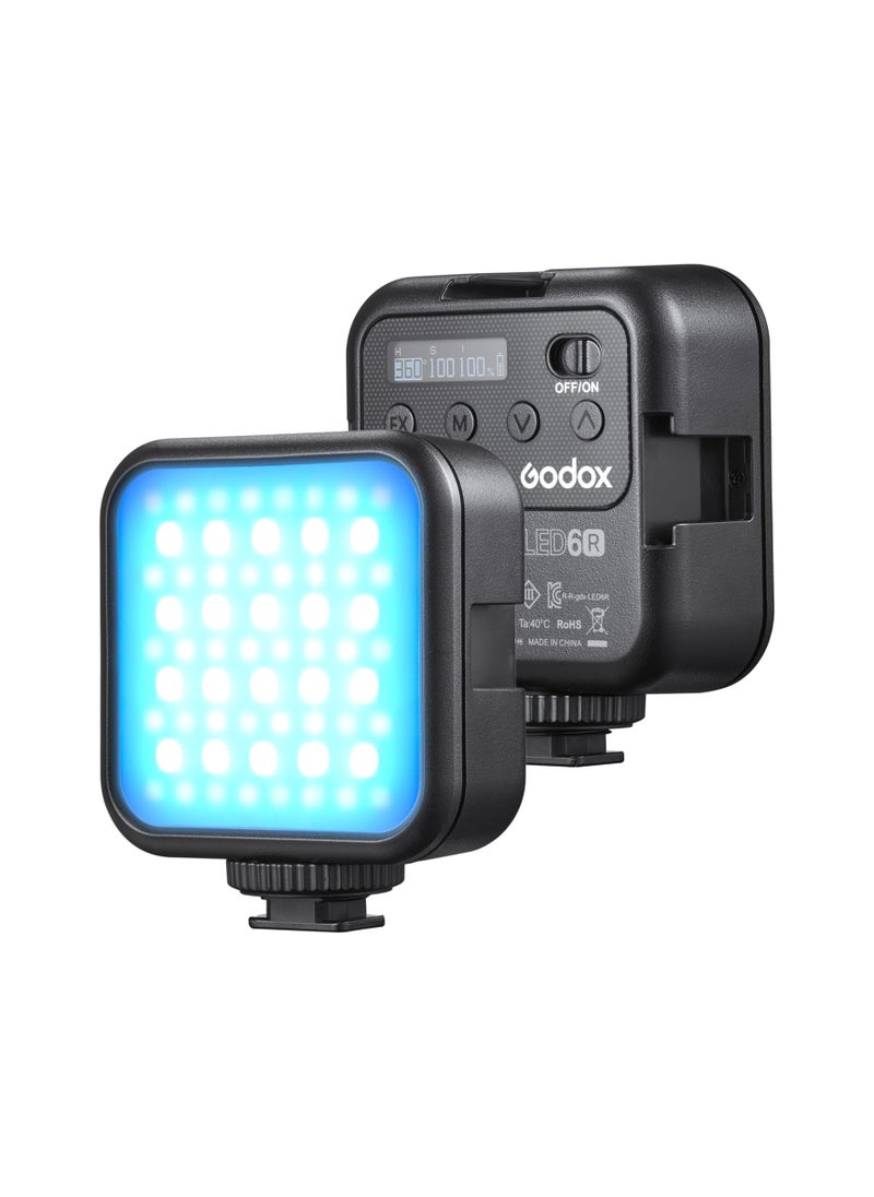 Godox - LITEMONS LED6R RGB LED Video Light Rechargeable Mini Fill-in Light 3200K-6500K Dimmable 13 Lighting Effects Support Magnetic Adsorption with 3 Cold Shoe Mounts for Vlog Live Streaming Product Photogra - Image 1
