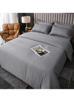 GOLDEN HOME طقم غطاء لحاف بنمط مخطط مكون من 6 قطع مقاس كينج/كوين/مفرد. تتضمن المجموعة 1 غطاء لحاف، 1 ملاءة سرير جاهزة، 4 أكياس وسائد  - Image 2
