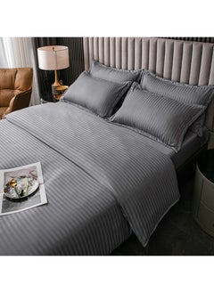GOLDEN HOME طقم غطاء لحاف بنمط مخطط مكون من 6 قطع مقاس كينج/كوين/مفرد. تتضمن المجموعة 1 غطاء لحاف، 1 ملاءة سرير جاهزة، 4 أكياس وسائد  - Image 3