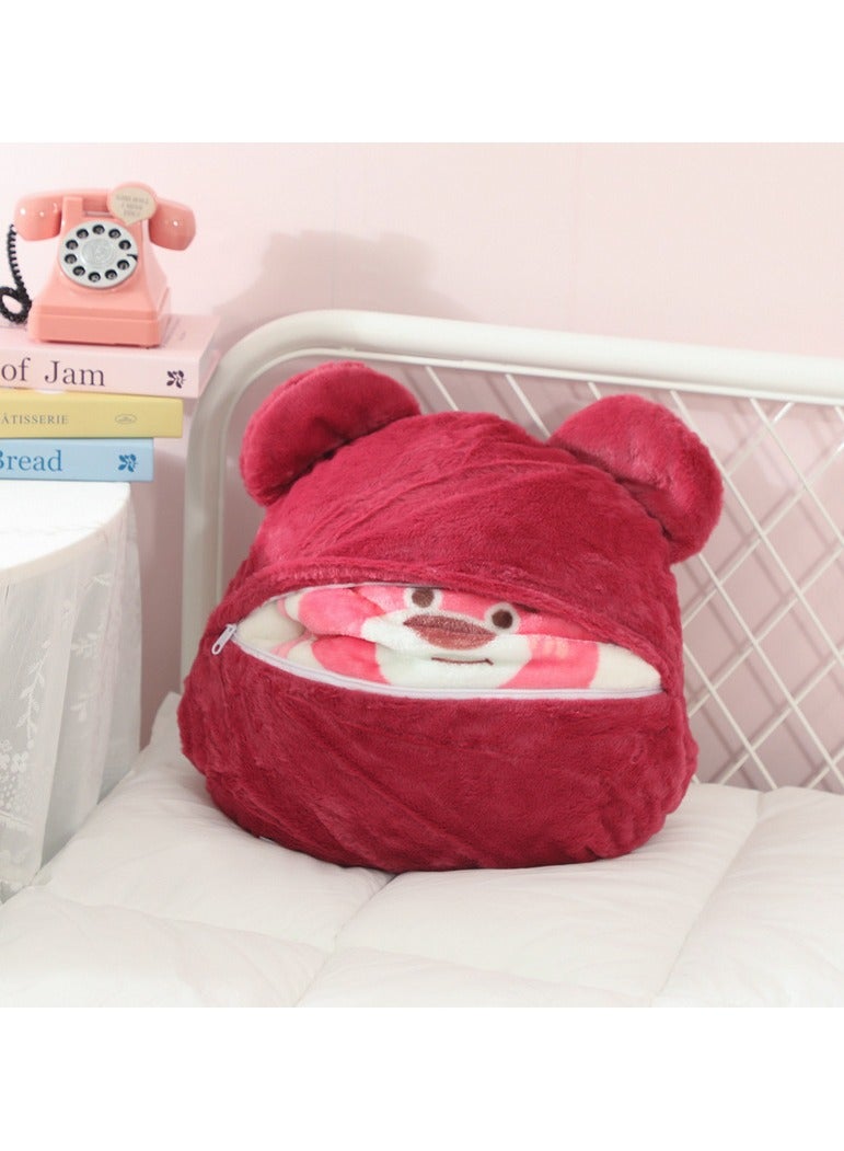 general Strawberry Bear Plush Pillow Blanket 60x40 Inch, Cute Travel Blanket Pillow for Girls Boys, Children's Birthday, Sofa Cushion Home Decoration - Image 3
