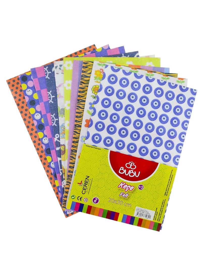 Bu-Bu Patterned Felt 20X30Cm 2Mm 10 Patterns with Evil Eye Beads BUBU-KE0017 
